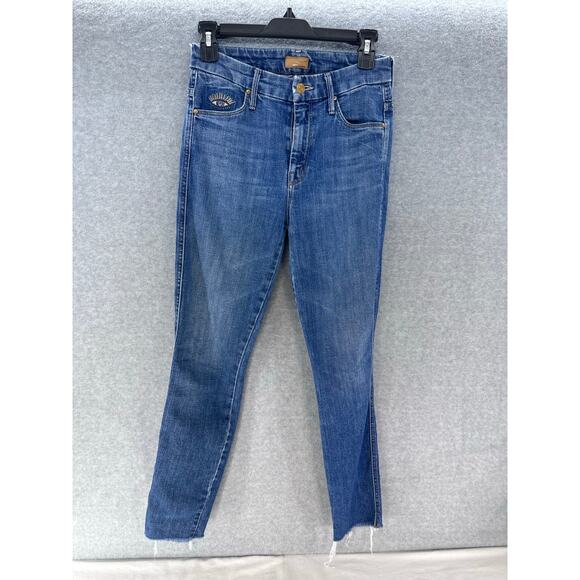 Mother Women sz 25 High Waisted Double Looker Ankle Fray Cotton Denim Skinny - Picture 1 of 16
